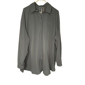 Nike 24/7 Dri-Fit Womens Oversized Dark Gray Shirt With Snap Button Cuffs